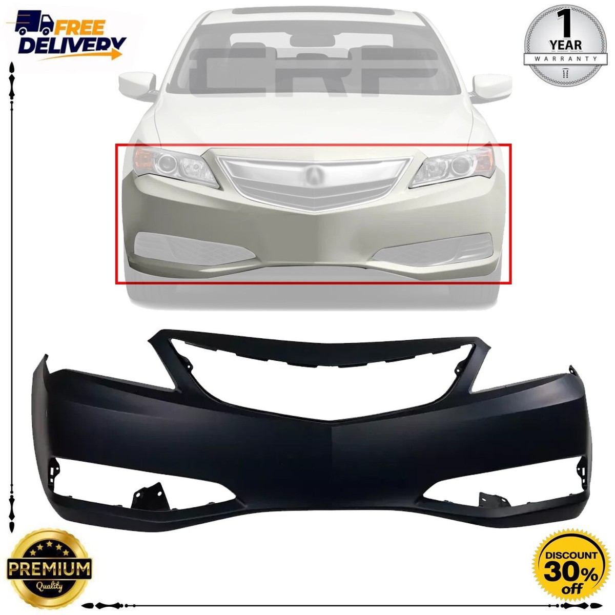 Front Bumper Cover For 2013-2015 Acura ILX w/ fog lamp holes