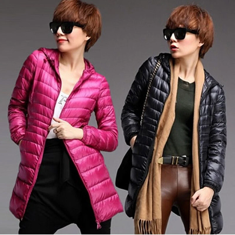Women's Jacket 90% Duck Down Jacket Coat Ultralight Overcoat Long Hooded Puffer - Image 4 of 4