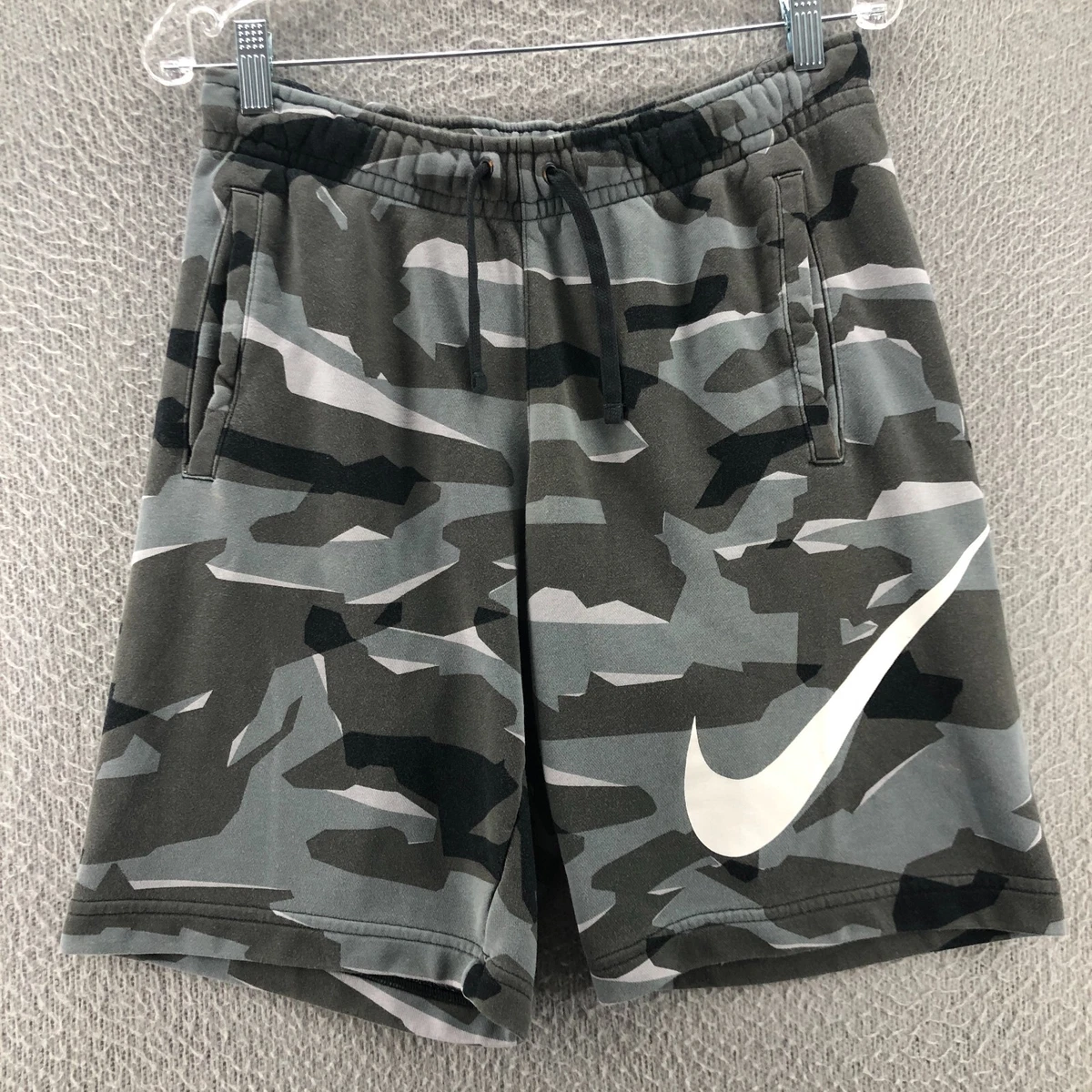 Nike Mens Shorts Small Gray Camouflage Sweat Cotton Casual Gym Swoosh Logo