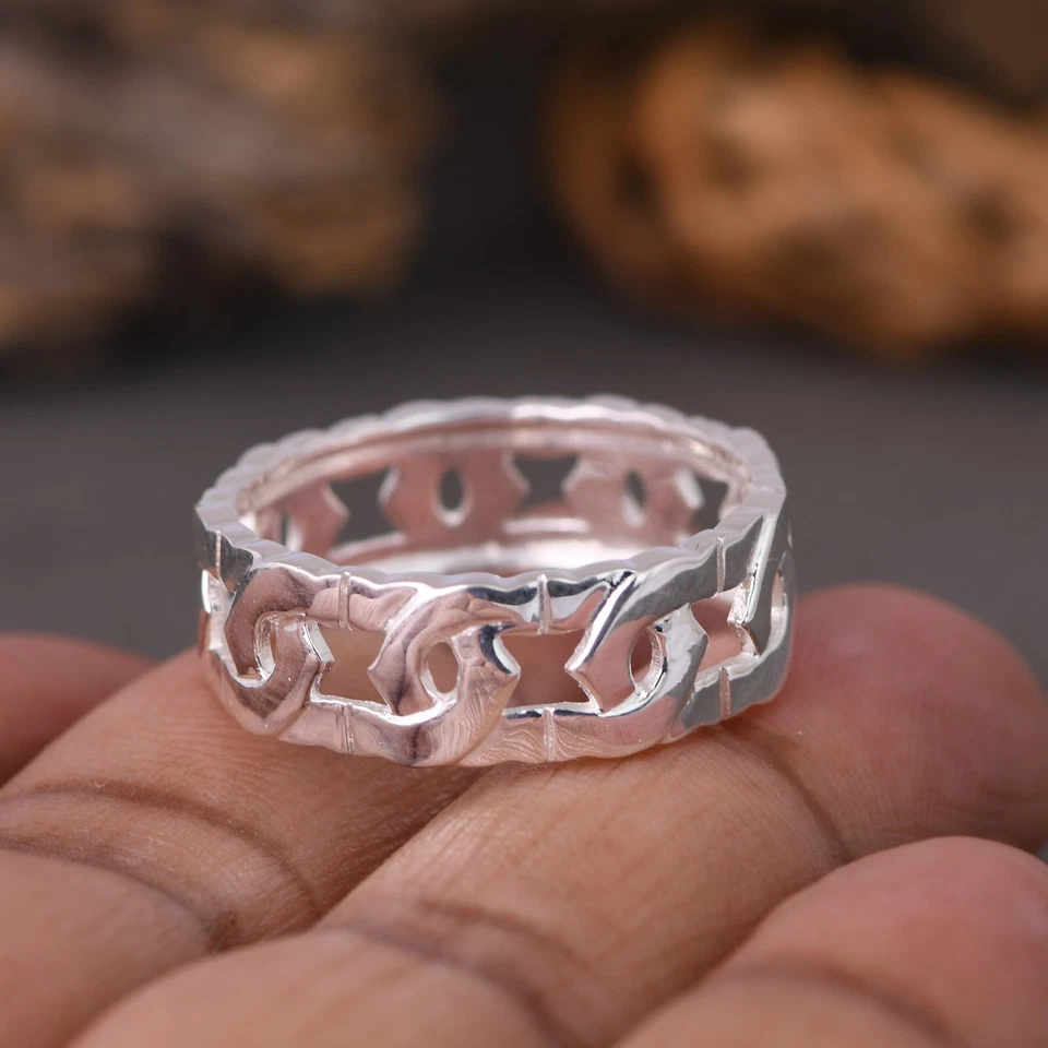 925 Sterling Silver Cuban Chain Band Ring Stackable Ring For Women's Jewelry - Image 4 of 4