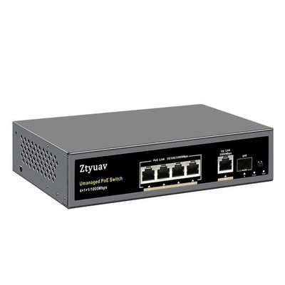6Port Full Gigabit PoE Switch 4 PoE+ 75W 1 Uplink 1 SFP Slot VLAN Mode