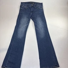 Express Jeans Women's Sz 6 Dark Blue Wash Barely Boot Mid Rise Normcore Fire