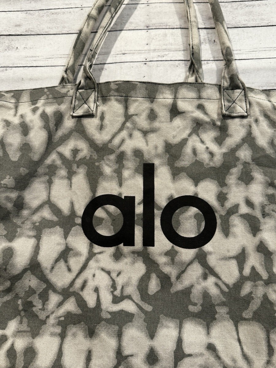 ALO Iconic Shopper Tote Bag Gray Tie Dye Canvas Handbag
