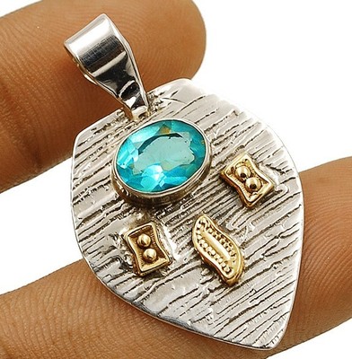 Natürlicher zweifarbiger makelloser Blautopas 925 Sterling Silber Anhänger 