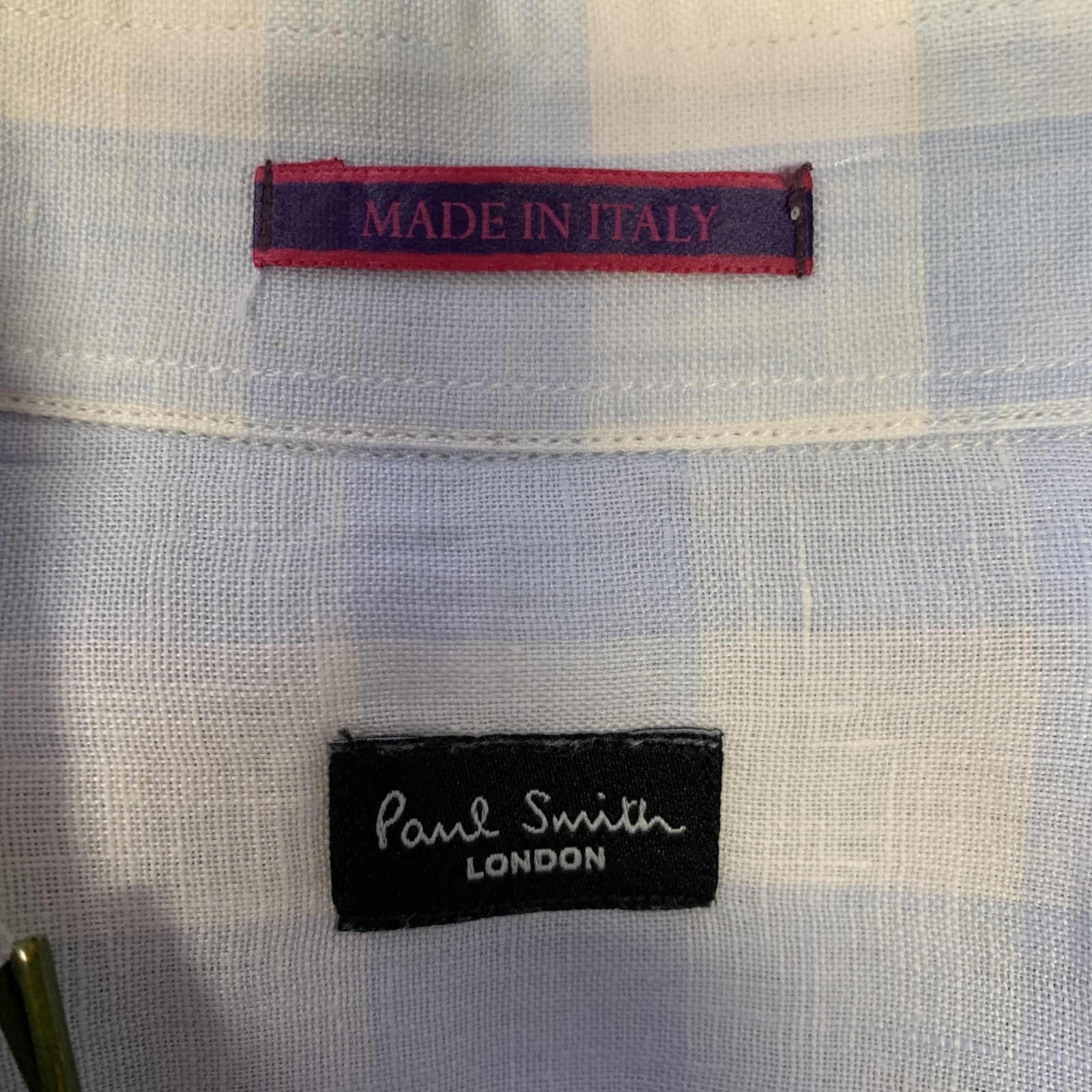 PAUL SMITH Size M White Blue Checkered Linen Long Sleeve Shirt image 4
