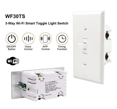 EVA LOGIK WF30T 3-Way Wi-Fi Toggle On/Off Wall Switch White Alexa/Google