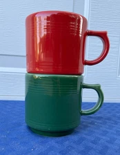 Pair of Fiesta 16oz Stackable Mugs in Scarlet Red and jade Green. New