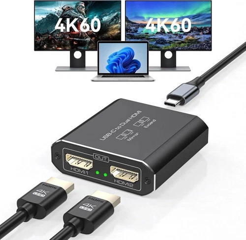 JCYMELE Dual 4K@60Hz Extended Display USB C to Dual HDMI Adapter