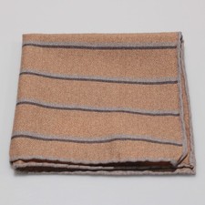 Eleventy NWOT Wool / Cotton Blend Pocket Square In Beige w/ Brown  Gray Stripes
