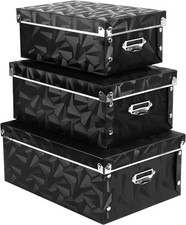 Foldable Storage Boxes with Lids 3 Pack Plastic Collapsible Storage Bins with