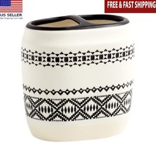Boho Chic Ceramic Toothbrush Holder Black Durable Bathroom Organizer Family Use