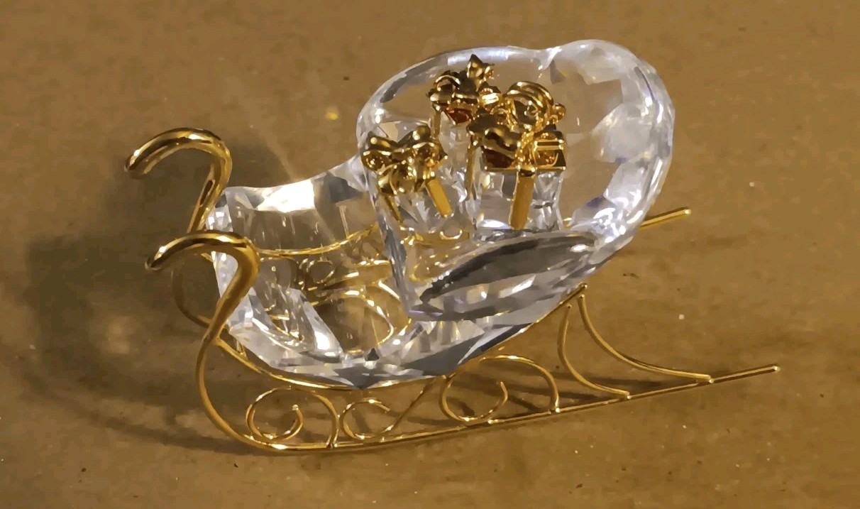 Rare Beautiful Swarovski Crystal Classic Gold Sleigh Figure Ornament #842768 EXC