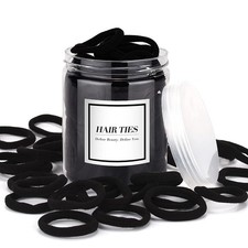 iFwevs 50PCS Black Hair Ties,Cotton Seamless Ponytail Holders,No Damage Elastics
