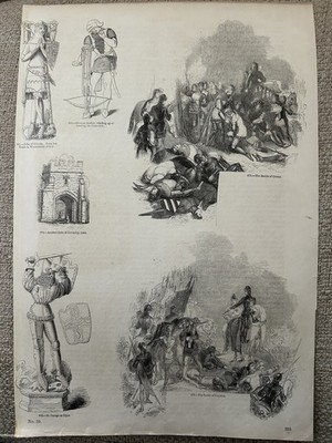 Antiker Druck Mittelalter Kampfszene um 1860 viktorianisch historisch Gravur Kunst