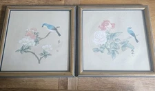 Vintage Chinese Watercolour Painting on Silk with Seal Mark x 2 framed
