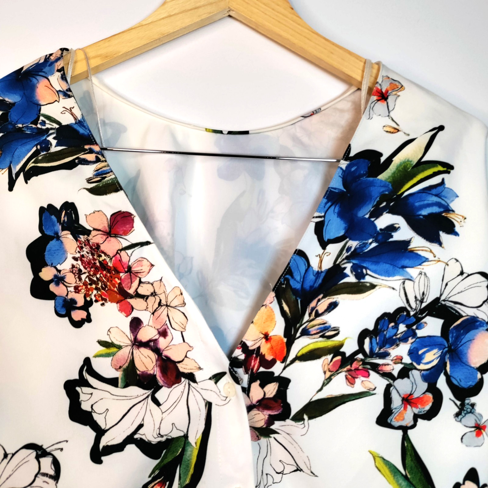 Zara Women Crop Top Balloon Sleeves Button Up Resort Preppy Tropical Artsy M image 2