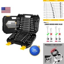 GRENPRO 23PCS Ratcheting Wrench Set Metric & SAE Combination Open End