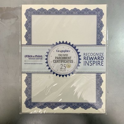 Geographics Optima Blue Parchment Certificates 25 Sheets MPN 40725S