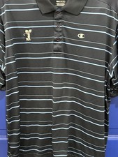 Champion Double Dry Polo Shirt Black Blue Striped Collared Short Sleeve Men's L