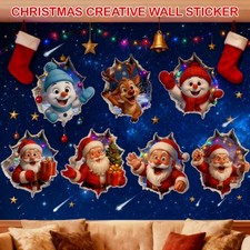 Christmas Creative Wall Stickers Santa Claus Broken Christmas Wall Decals  O9Q0