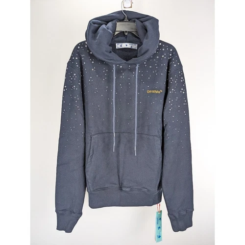 Felpa con cappuccio Off White HDAY con strass blu argento nuova con etichetta XL