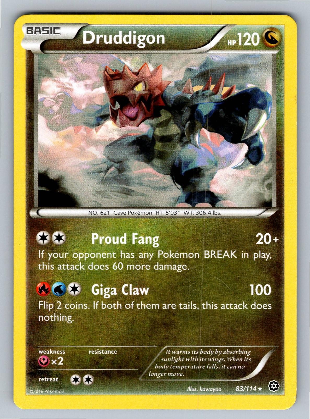 Druddigon 83/114 Rare Steam Siege Pokemon Moderately Played