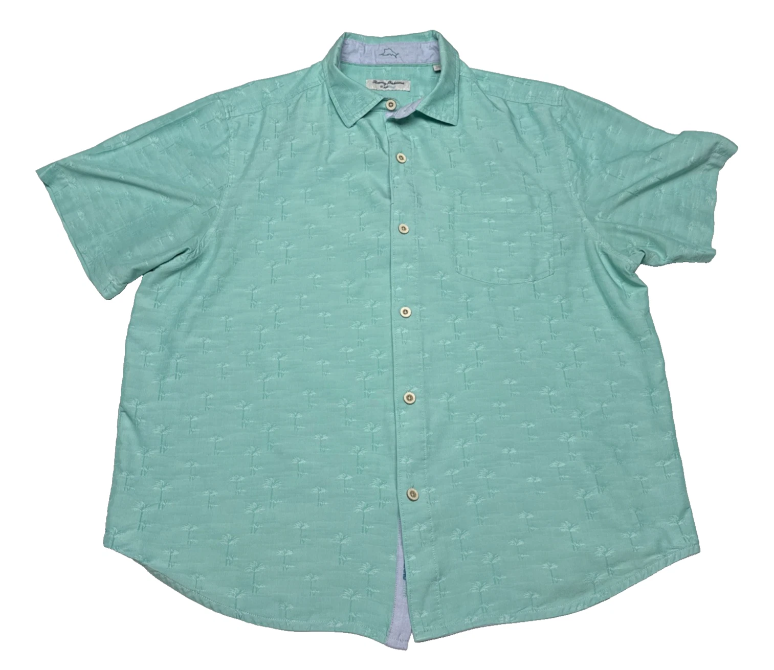 Tommy Bahama Kohala Teal Palm Short Sleeve Island Zone Camp Shirt Men's XL