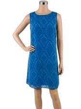 GNW Sleeveless Dress Womens 12 Blue Lined Back Zip Swing Church Career Work Poly