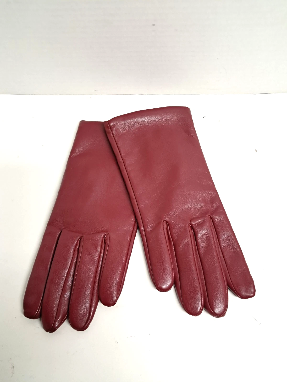 Lands End EZ Touch Women*s Faux Leather Gloves Burgundy Size Large