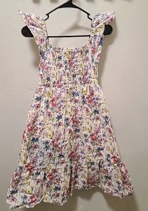 GAP KIDS Girls Multicolor Floral Cap Sleeve Smocked Flounce Dress Size XL 