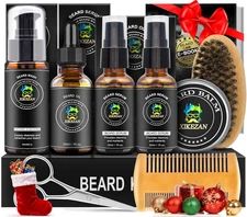 Beard Kit for Men Grooming & Care Set W/2 Pack Beard Serum, Wash, Oil, Balm, Com