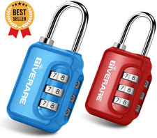 2 Pack Combination Lock 3-Digit Keyless Luggage Padlock for Gym Locker Blue Red