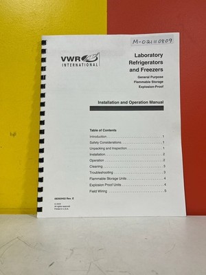 VWR 68393H02 Rev. E 2003 Laboratory Refrigerators & Freezers Installation & Op