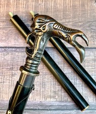 Alien Head Designer Antique Style Handle Wooden Walking Stick Handmade Cane Gift