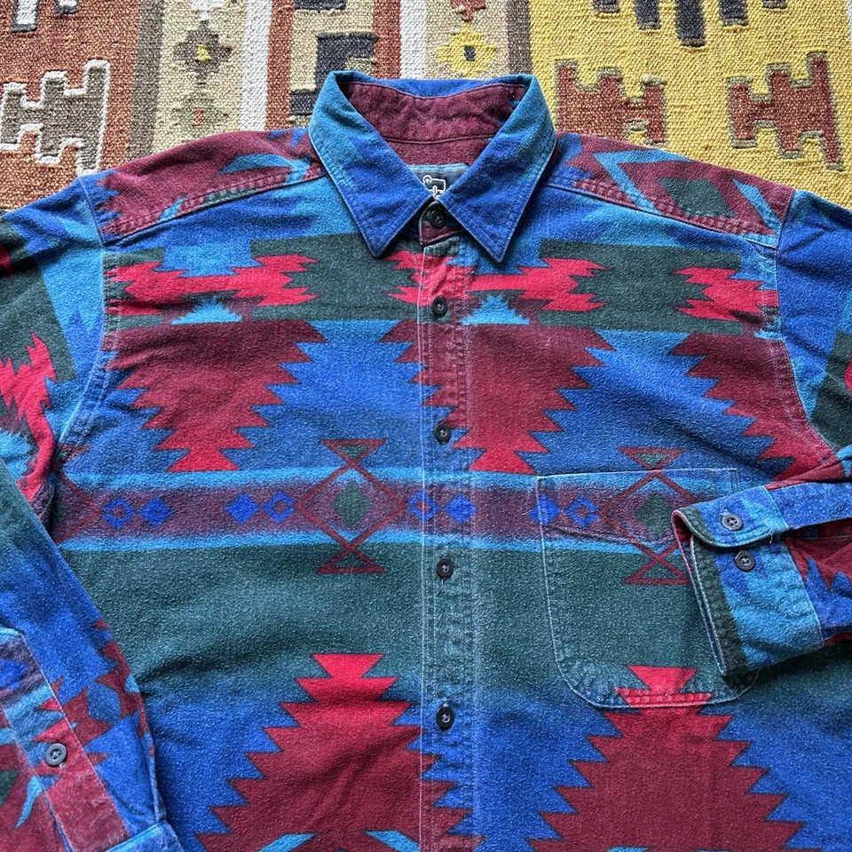 Vintage Woolrich Aztec Pattern Printed Cotton Flannel Shirt Sz M  - Image 2 of 4