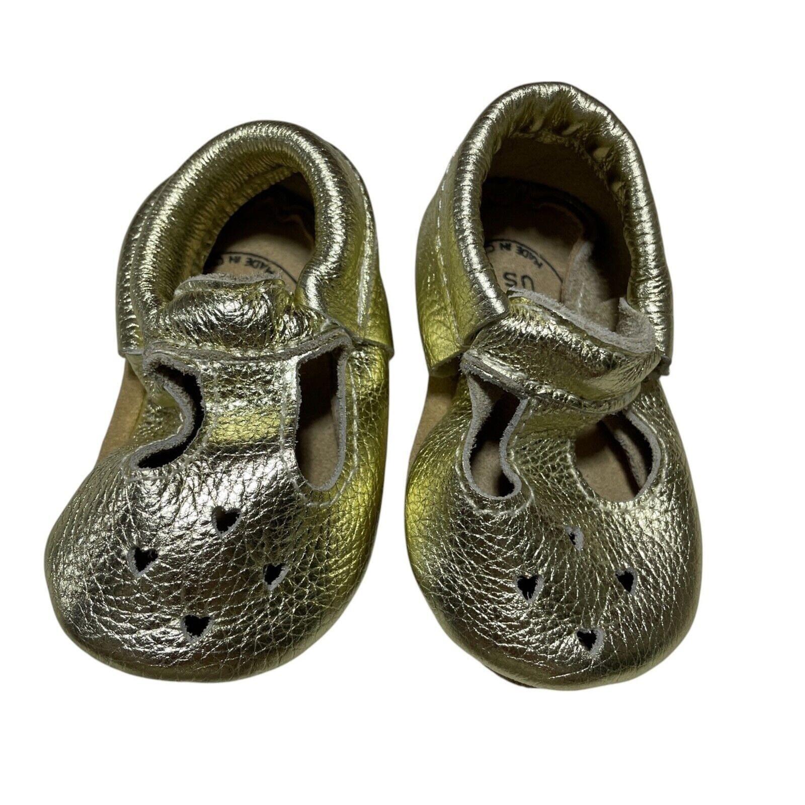 Bird Rock Baby US 4 Leather Gold Metallic Mary Janes Suede Sole Baby Shoe