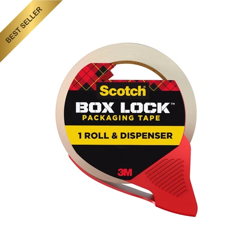 Box Lock Shipping Packaging Tape, Roll and Dispenser, 48 mm x 50 m, 3950-RD