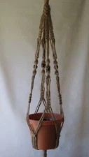 Macrame Plant Hanger 40 Inch with BEADS 6 ply ALL NATURAL JUTE