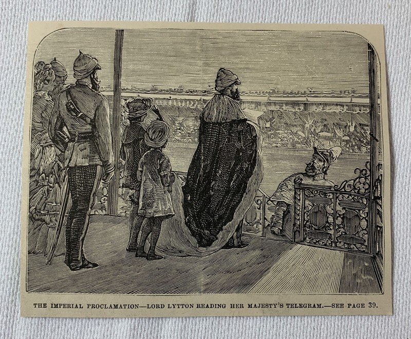 1878 magazine engraving~ LORD LYTTON AT THE DELHI ASSEMBLAGE