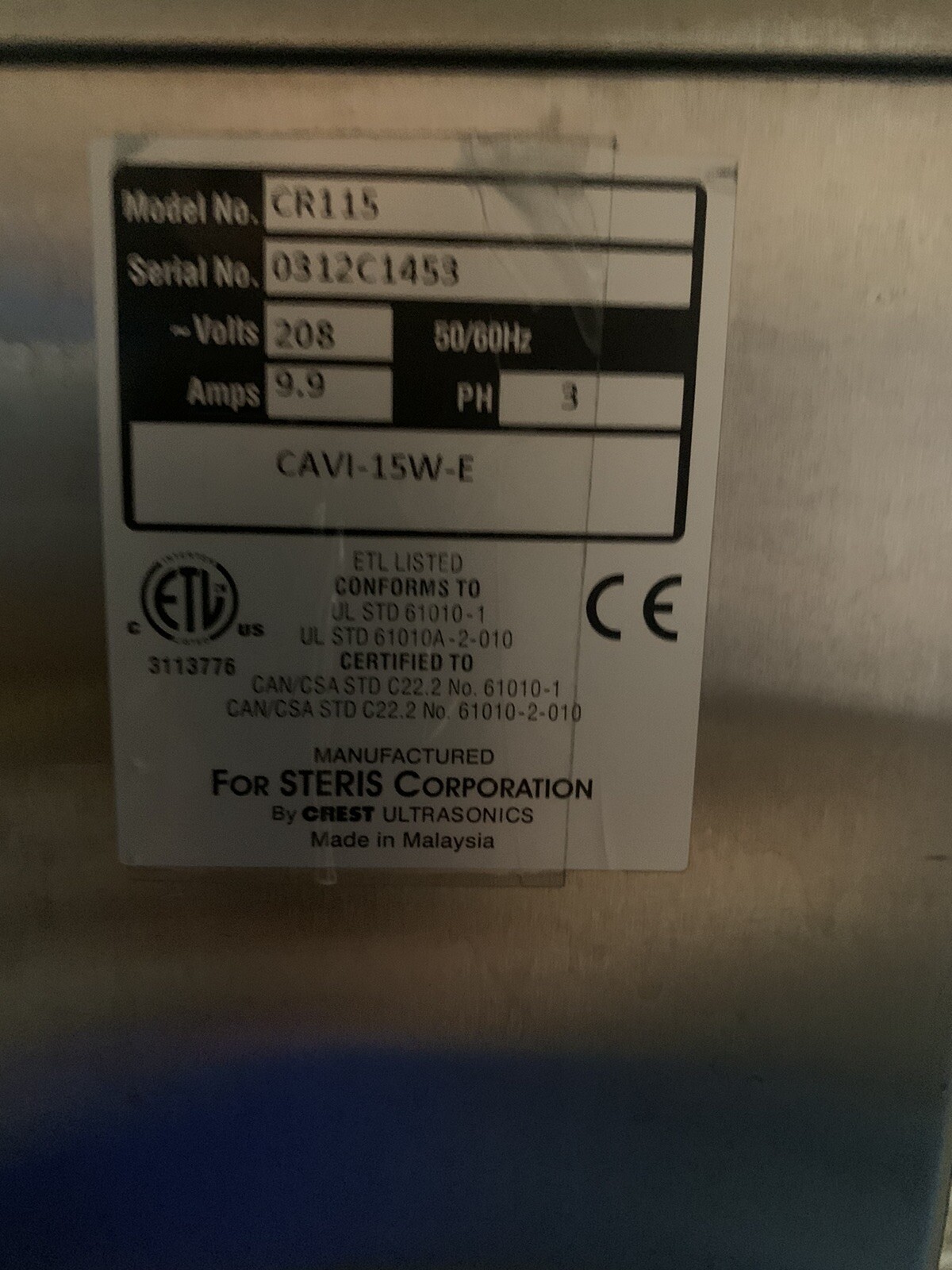 STERIS CR115. Caviwave Ultrasonic Cleaning System CAVI15WE eBay