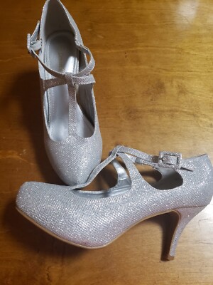 Women Ankle Strap Close Toe Wedding Dress Silver Heel Party Pump Shoes |  eBay