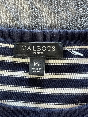Talbots Petites Women's M 3/4 Sleeve Striped Sweater Navy Blue & Ivory - Picture 3 of 8