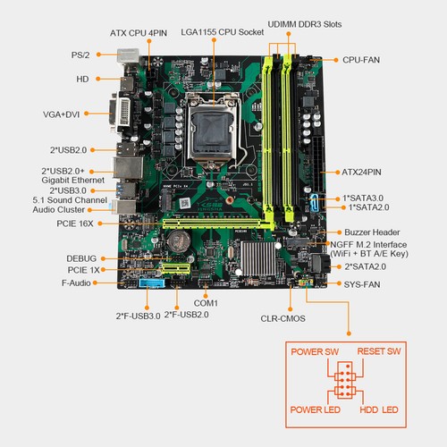B75-S Motherboard LGA 1155 Support 4*DDR3 USB3.0 SATA3 NVME WIFI Bluetooth H7 - Afbeelding 3 van 14
