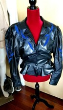 Vintage Zary's Paris Black Leather Coat Jacket Embellished Small Euc