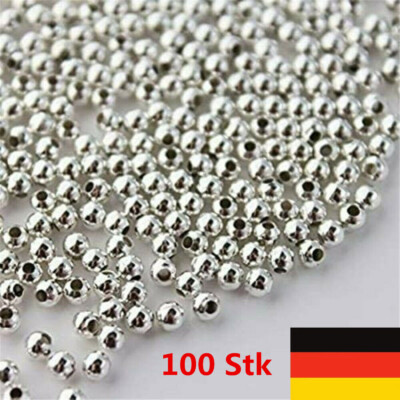 100 Stk 925 Sterling Silber Runde Perlen Herstellung von Armband Schmuck DE