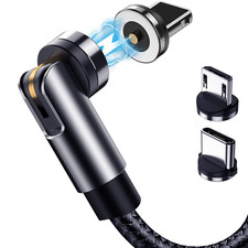 5 Pack Magnetic Charging Cables 540  Rotating Nylon USB Phone Charger Set Black