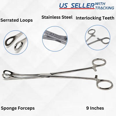 FOERSTER SPONGE Forceps Surgical Veterinary 9.50'' Straight Serrated German Grade