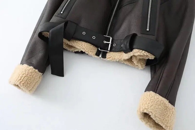 2023 Faux Shearling Jacket Coat Long Sleeve Belt Hem Female 2023 Faux Shearling Jacket Coat Long Sleeve Belt Hem Female