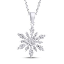 Snowflake Pendant Necklace Sterling Silver Baguette  Round Cut Cubic Zirconia