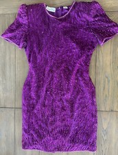 Vtg Lawrence Kazar Beaded Dress Sequin Plum Purple Silk HandSewn Petit Medium PM